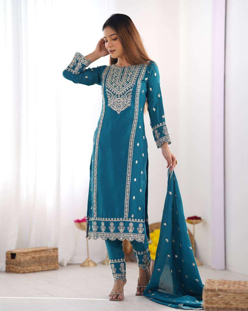 Embroidered Kurta Set with Dupatta – Festive Party Wear Indian Ethnic Outfit for Women (BLACKLUXE CRAFTS) - BLACKLUXECRAFTS