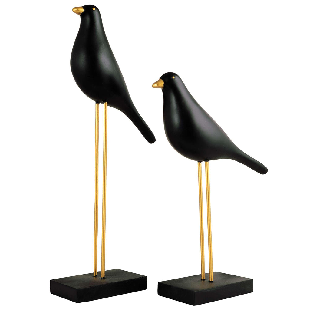 Elegant Black Bird Figurines on Golden Stand – Handmade Resin Decorative Sculpture Set for Modern Home & Office Decor (BLACKLUXE CRAFTS) - BLACKLUXECRAFTS
