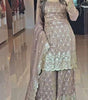 Women's Chinnon Silk Embroidery & Mirror Work Straight Kurti with Sharara & Dupatta Set (BLACKLUXE CRAFTS) - BLACKLUXECRAFTS