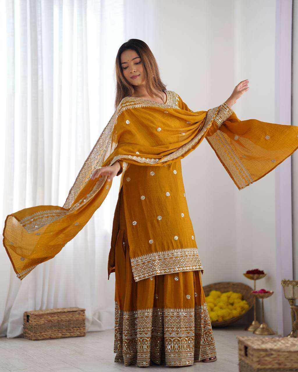 Mirror Work Sharara Suit with Dupatta | Indian Designer Ethnic Wear | Party & Wedding Outfit for Women (BLACKLUXE CRAFTS) - BLACKLUXECRAFTS