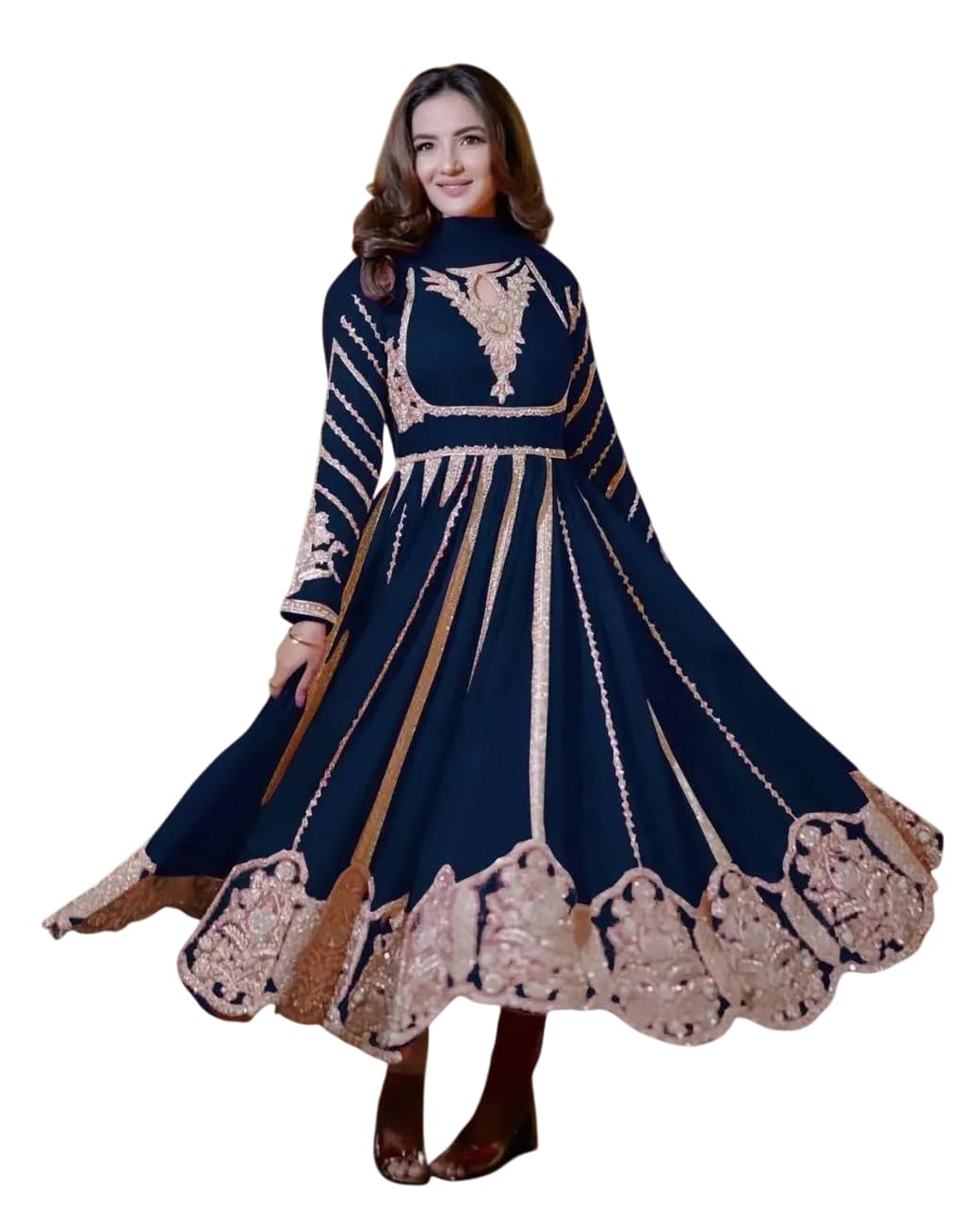 Women's Faux Georgette Embroidered Sequence Work Anarkali Kurti Gown with Net Dupatta (BLACKLUXE CRAFTS) - BLACKLUXECRAFTS