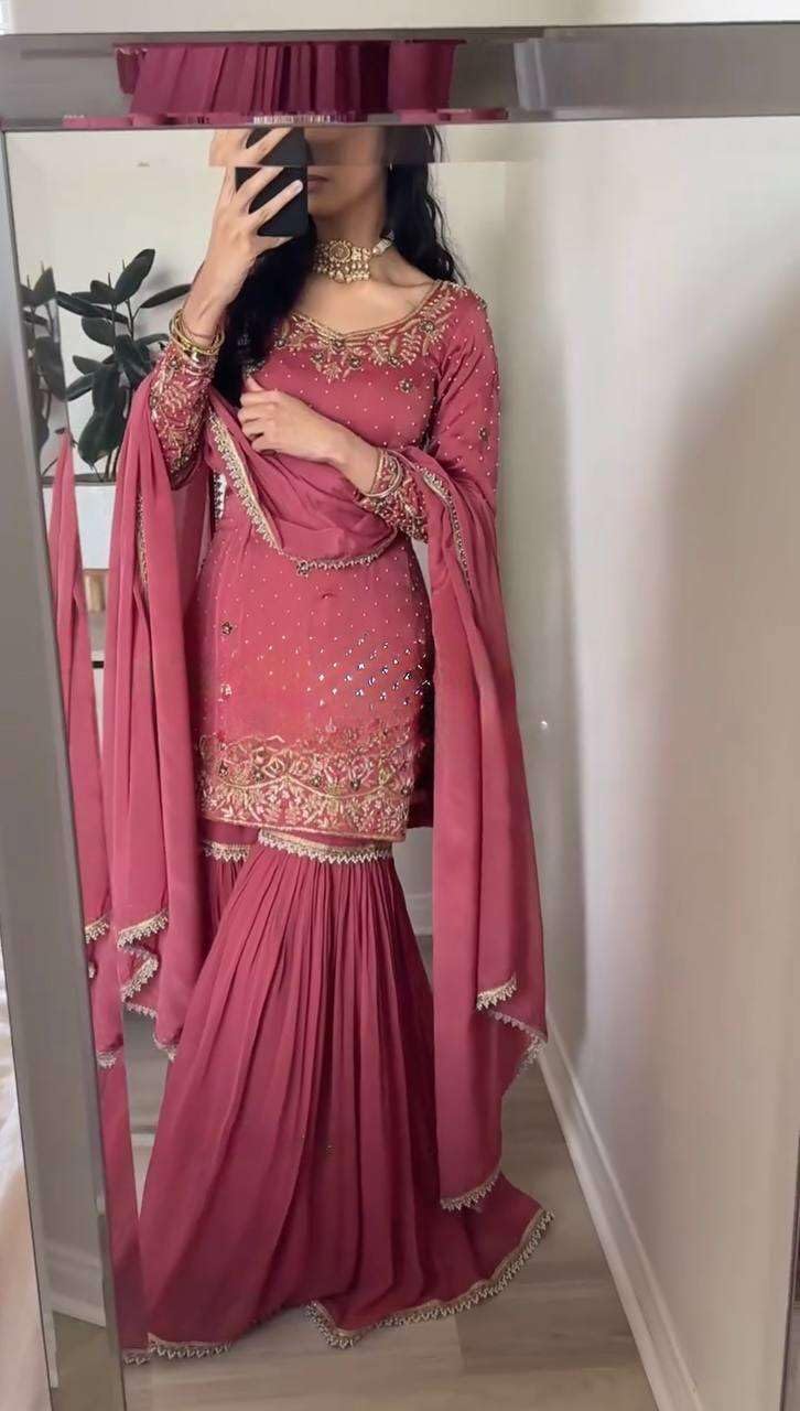 Women's Gold Crush Embroidered Straight Kurta with Sharara & Dupatta Set (BLACKLUXE CRAFTS) - BLACKLUXECRAFTS