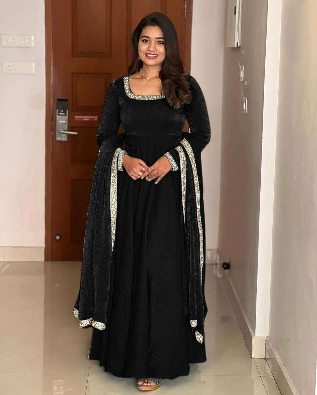 Women's Fandy Silk Embroidered Anarkali Kurti Gown With Dupatta Set (BLACKLUXE CRAFTS) - BLACKLUXECRAFTS