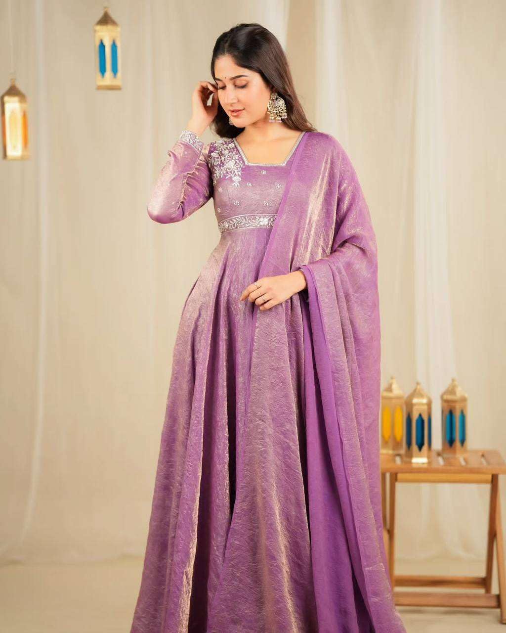 Lavender Anarkali Suit with Dupatta – Elegant Party Wear Long Flared Indian Dress for Women (BLACKLUXE CRAFTS) - BLACKLUXECRAFTS
