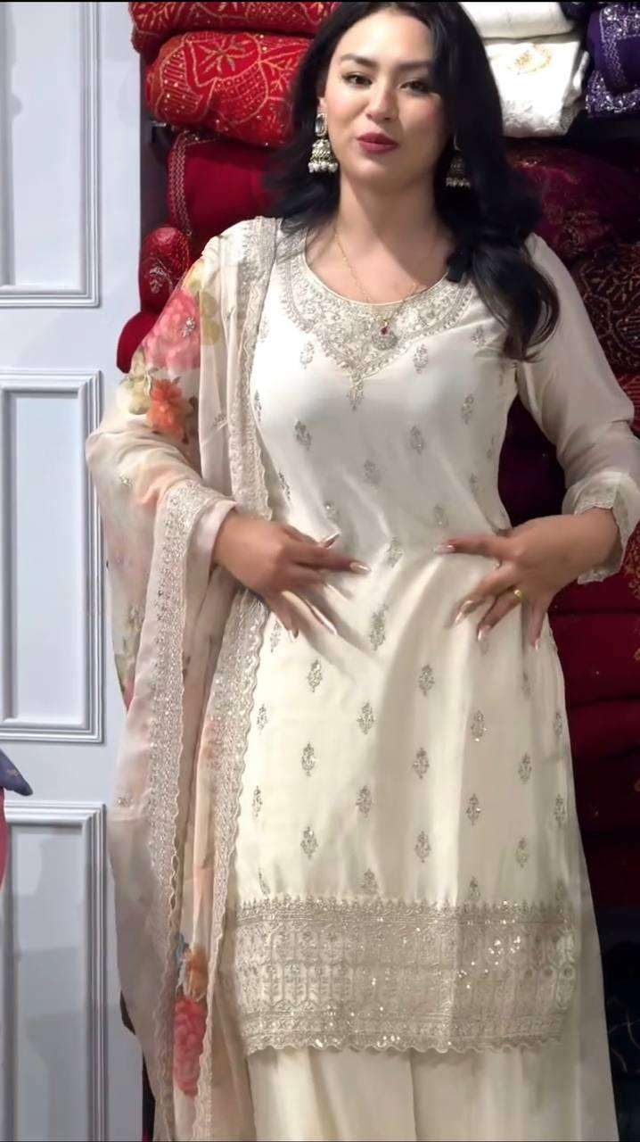 Women's Chinnon Silk Embroidered Straight Kurti with Pant & Dupatta Set (BLACKLUXE CRAFTS) - BLACKLUXECRAFTS