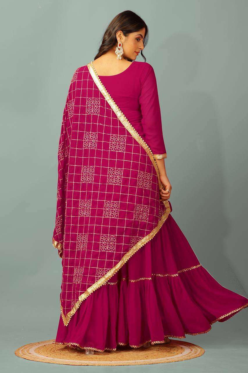 Georgette Sharara Suit with Mirror Work & Embroidered Dupatta | Party Wear Indian Ethnic Set (BLACKLUXE CRAFTS) - BLACKLUXECRAFTS