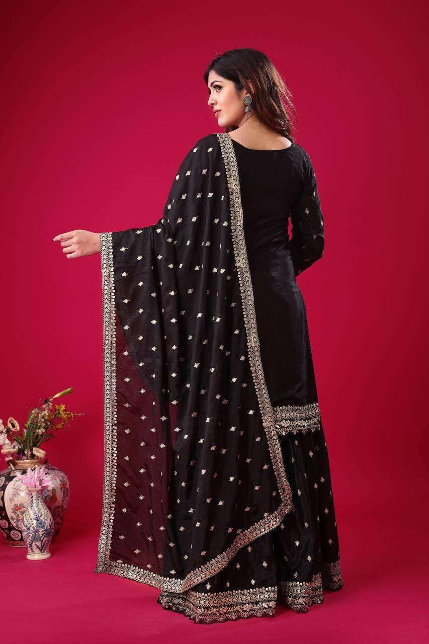 Embroidered Sharara Suit with Dupatta – Designer Party Wear Indian Outfit for Women (BLACKLUXE CRAFTS) - BLACKLUXECRAFTS