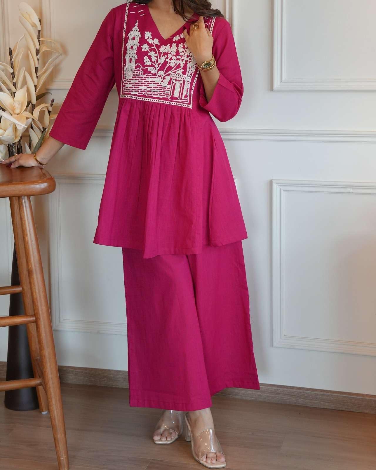 Cotton Embroidered Short Kurta Set – Handcrafted Ethnic Wear for Women with Pants (BLACKLUXE CRAFTS) - BLACKLUXECRAFTS