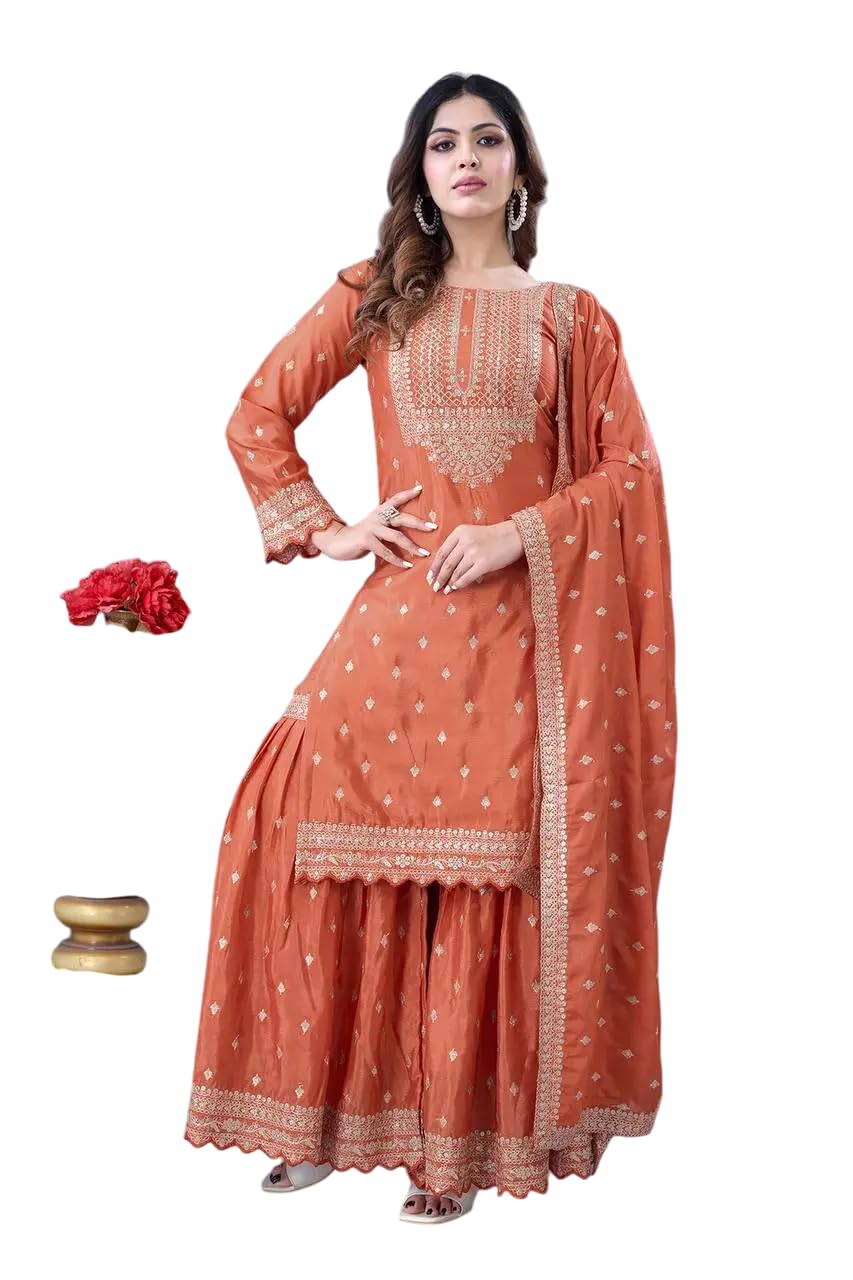 Embroidered Sharara Suit with Dupatta – Designer Party Wear Indian Outfit for Women (BLACKLUXE CRAFTS) - BLACKLUXECRAFTS