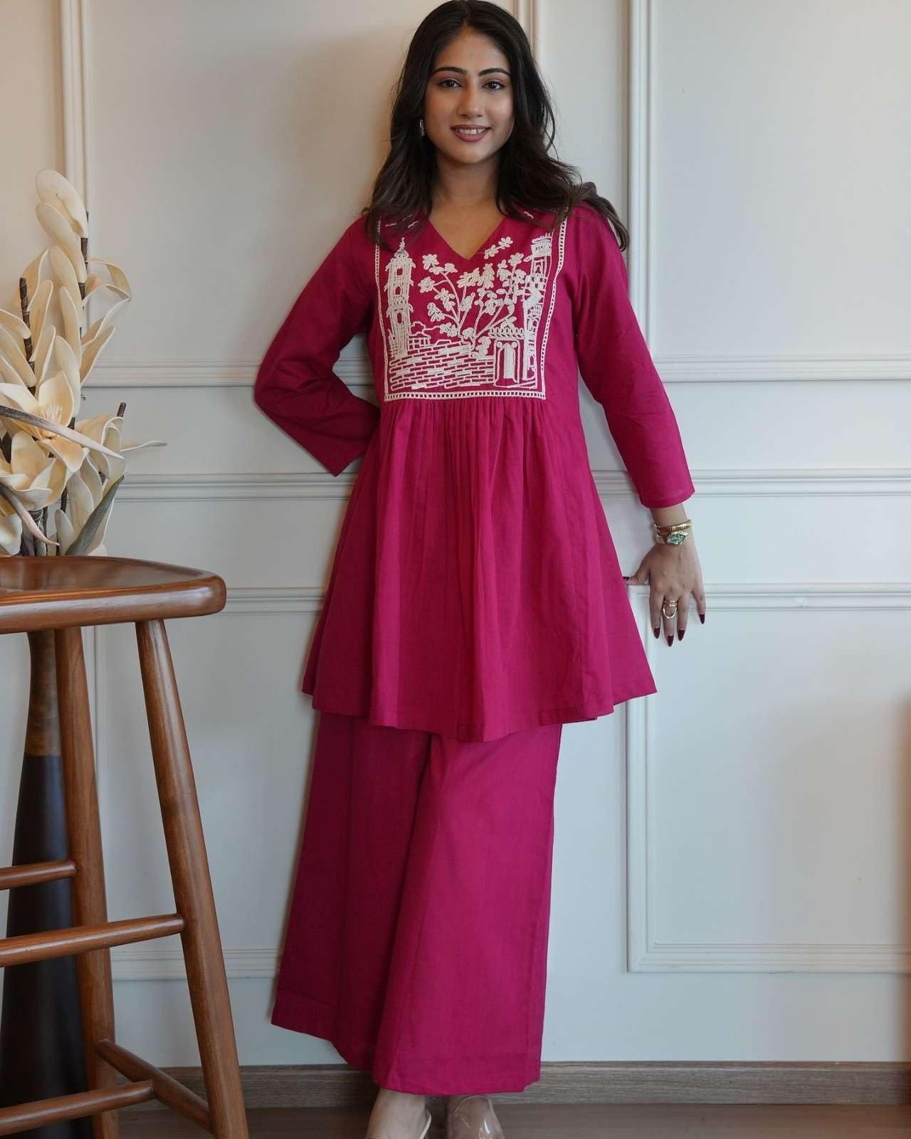 Cotton Embroidered Short Kurta Set – Handcrafted Ethnic Wear for Women with Pants (BLACKLUXE CRAFTS) - BLACKLUXECRAFTS