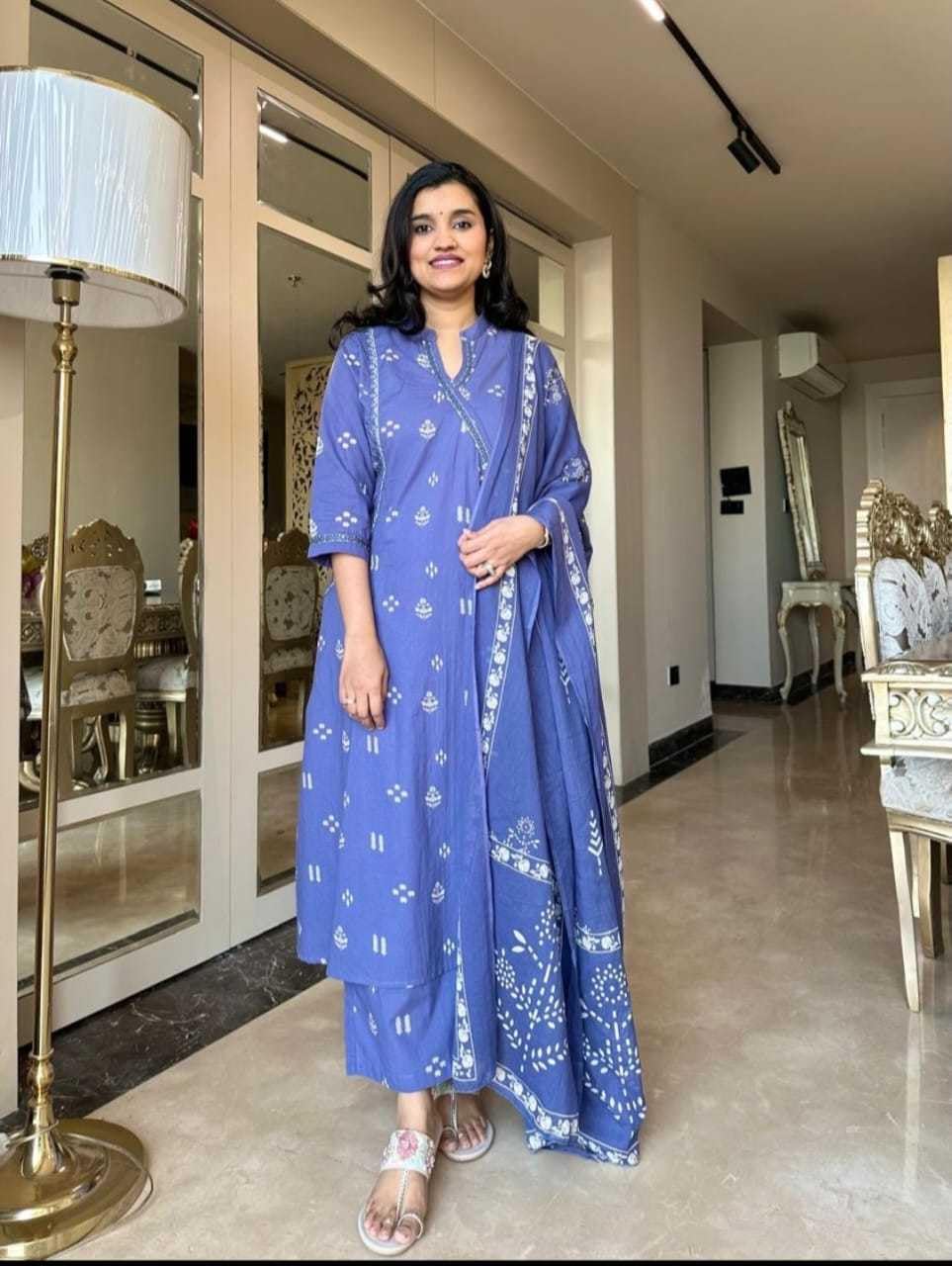 Women's Cotton Embroidered Anarkali Kurti with Pant and Dupatta Set (BLACKLUXE CRAFTS) - BLACKLUXECRAFTS