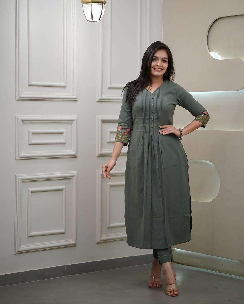 Women's Cotton a-line flared Straight Kurti With Pant (BLACKLUXE CRAFTS) - BLACKLUXECRAFTS