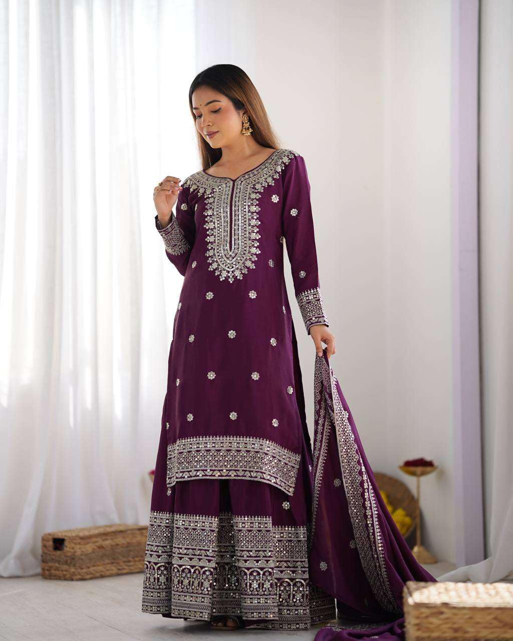 Mirror Work Sharara Suit with Dupatta | Indian Designer Ethnic Wear | Party & Wedding Outfit for Women (BLACKLUXE CRAFTS) - BLACKLUXECRAFTS