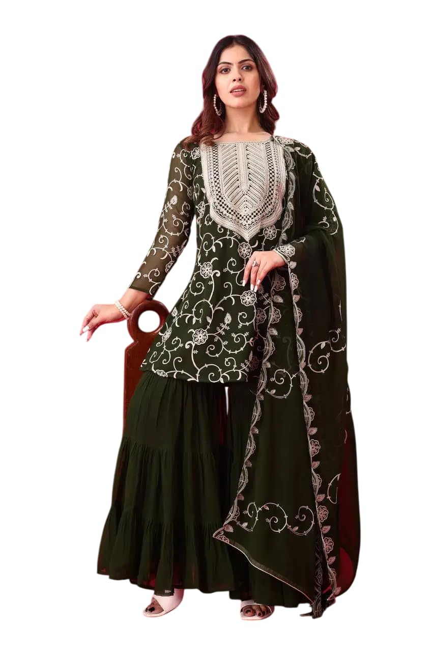 Embroidered Kurta Sharara Set with Dupatta – Designer Indian Wedding & Party Wear Outfit for Women (BLACKLUXE CRAFTS) - BLACKLUXECRAFTS