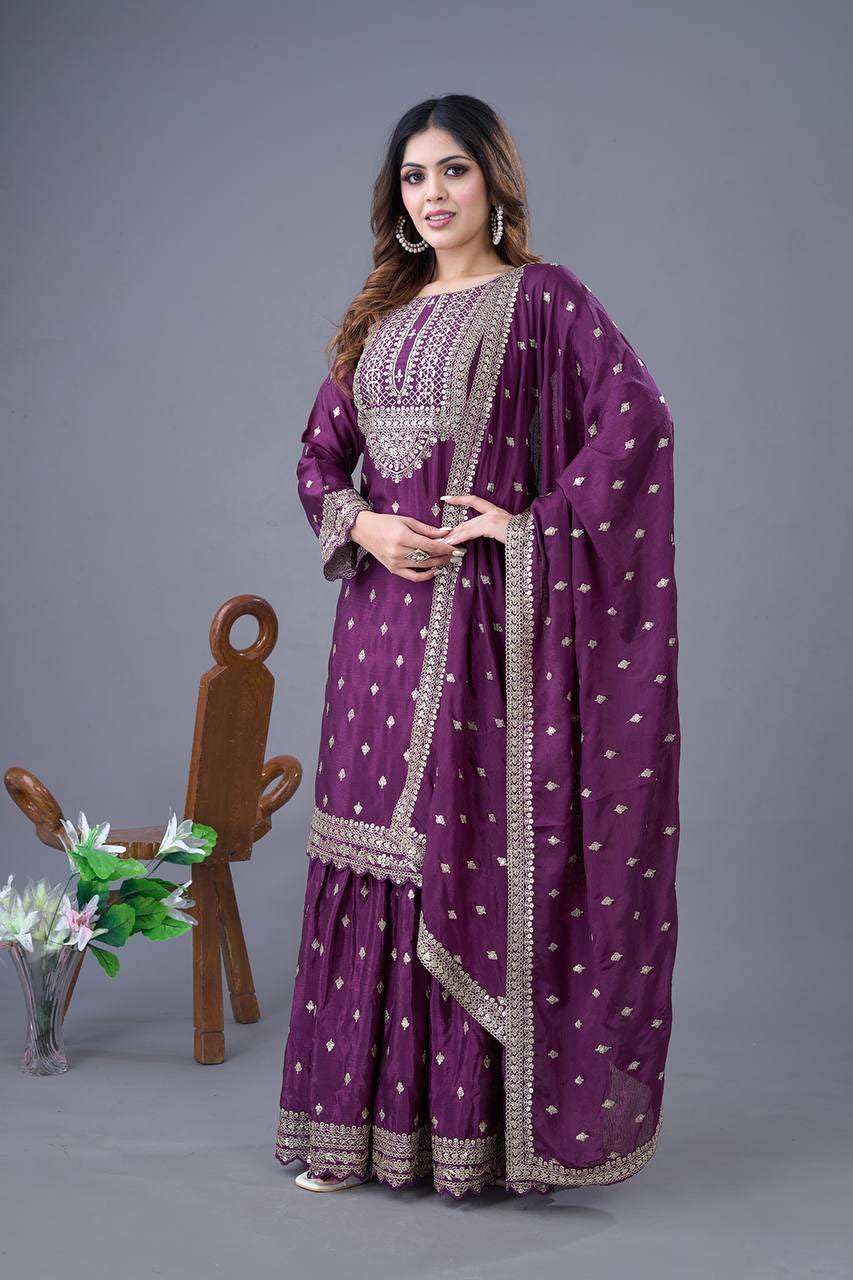 Embroidered Sharara Suit with Dupatta – Designer Party Wear Indian Outfit for Women (BLACKLUXE CRAFTS) - BLACKLUXECRAFTS