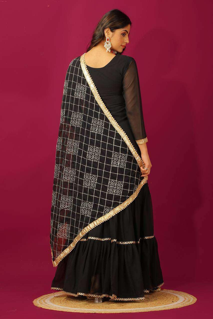 Georgette Sharara Suit with Mirror Work & Embroidered Dupatta | Party Wear Indian Ethnic Set (BLACKLUXE CRAFTS) - BLACKLUXECRAFTS