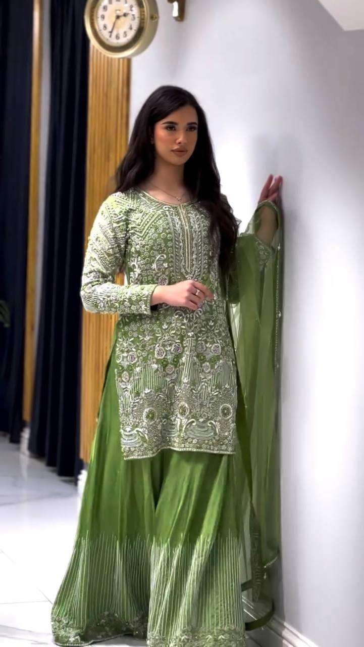 Heavy Embroidered Kurta Sharara Set with Dupatta – Designer Indian Wedding & Party Wear Outfit (BLACKLUXE CRAFTS) - BLACKLUXECRAFTS