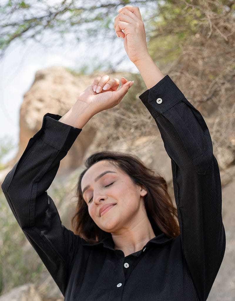 Women’s Black Co-ord Set with Abstract Face Embroidery – Stylish Casual Shirt & Pant Set
(BLACKLUXE CRAFTS) - BLACKLUXECRAFTS