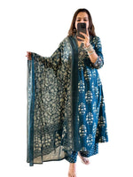 Teal Blue Printed Cotton Kurta Set with Dupatta – Indian Ethnic Suit for Women, Festive & Party Wear Outfit (BLACKLUXE CRAFTS) - BLACKLUXECRAFTS