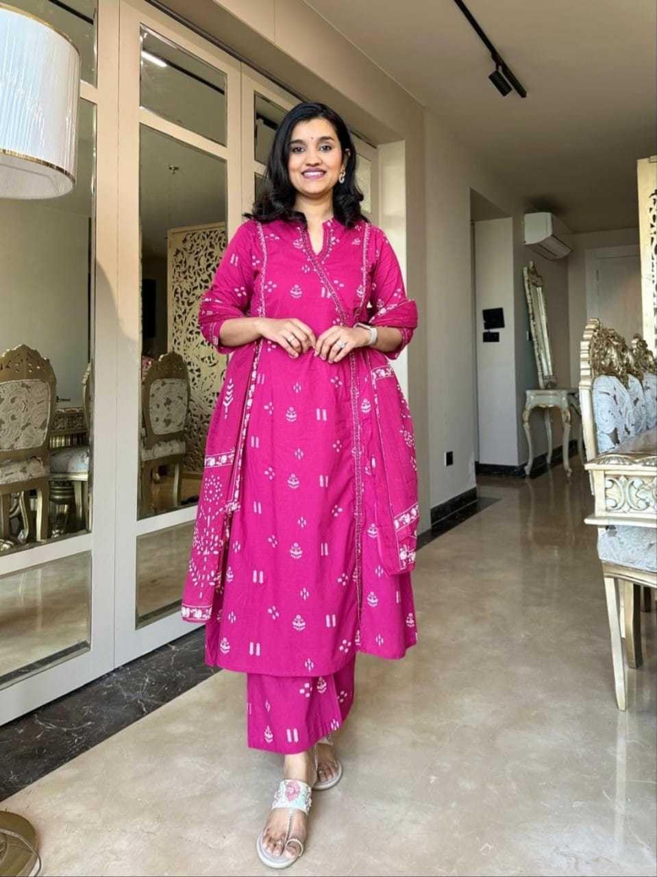 Women's Cotton Embroidered Anarkali Kurti with Pant and Dupatta Set (BLACKLUXE CRAFTS) - BLACKLUXECRAFTS