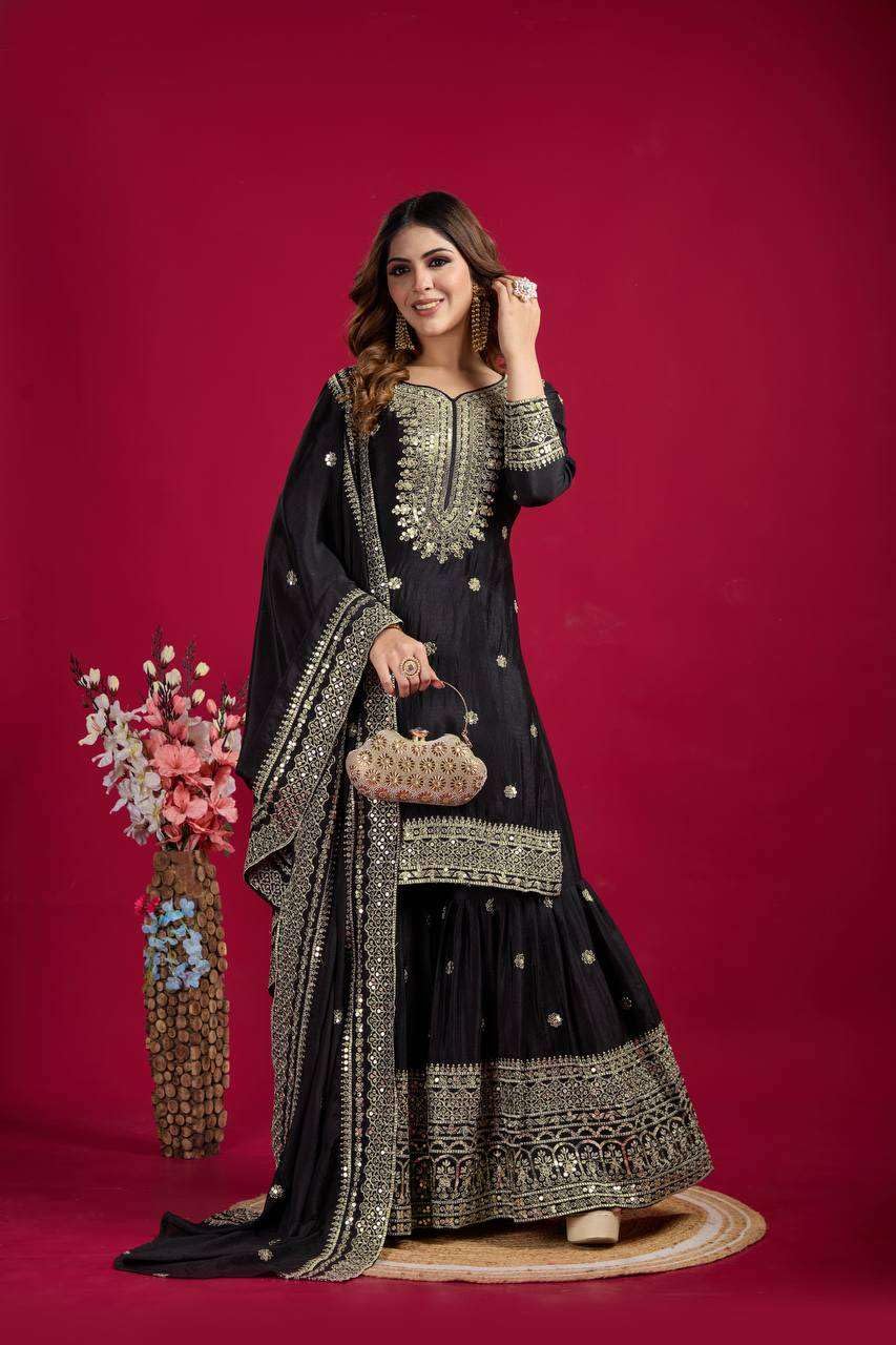 Black Embroidered Sharara Suit with Dupatta | Designer Indian Ethnic Wear | Party & Wedding Outfit for Women (BLACKLUXE CRAFTS) - BLACKLUXECRAFTS
