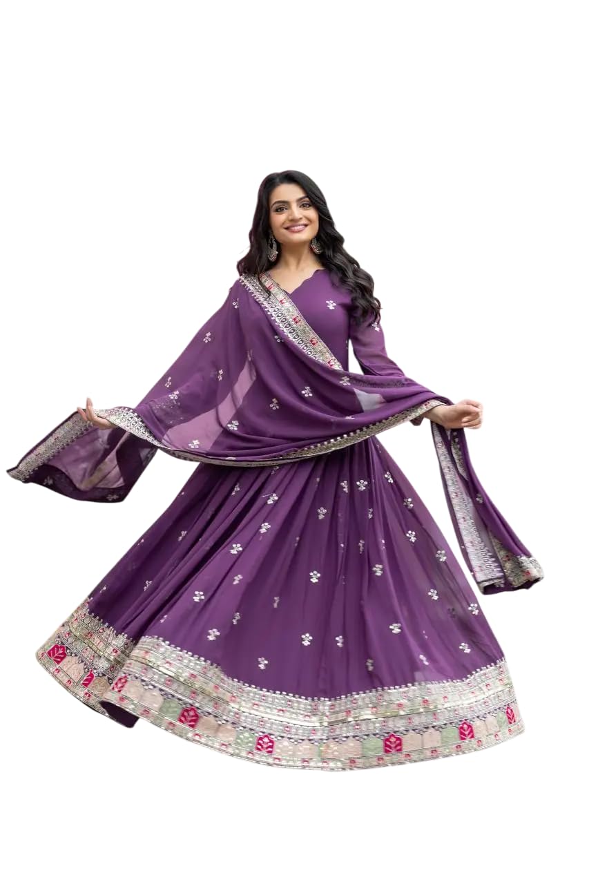 Maroon Anarkali Dress with Embroidered Dupatta | Indian Pakistani Party Wear Long Gown for Women (BLACKLUXE CRAFTS) - BLACKLUXECRAFTS
