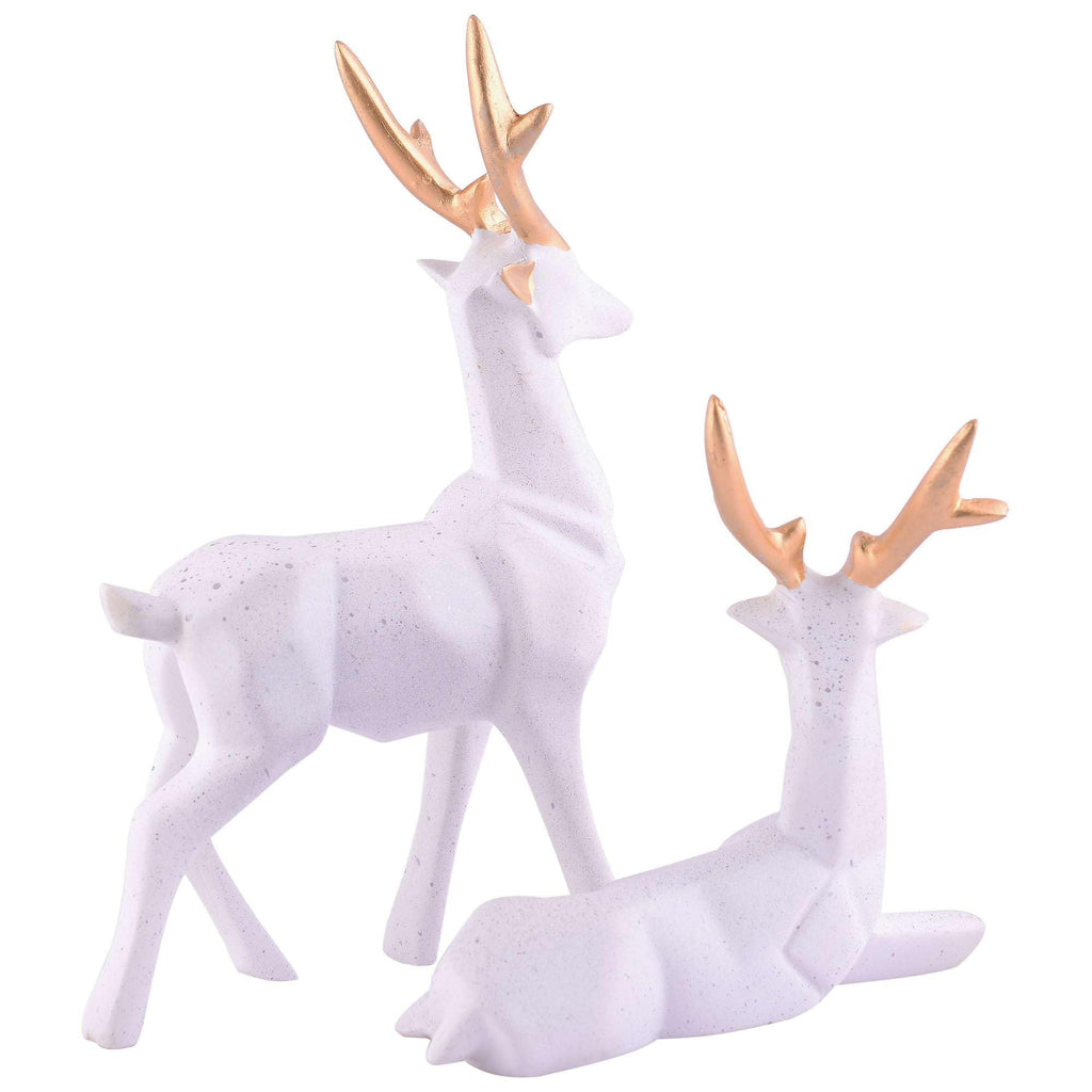 White Resin Deer Figurine Set with Golden Antlers – Elegant Reindeer Statues for Modern Home Décor & Gifting (BLACKLUXE CRAFTS) - BLACKLUXECRAFTS