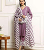 Lavender Cotton Kurta Pant Set with Striped Dupatta – Elegant Embroidered Ethnic Wear for Women (BLACKLUXE CRAFTS) - BLACKLUXECRAFTS