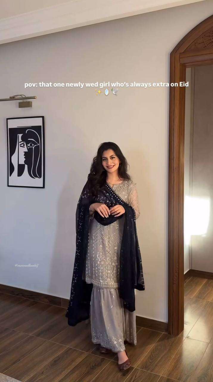 Women's Faux Georgette Embroidered Straight Kurti with Sharara and Dupatta Set (BLACKLUXE CRAFTS) - BLACKLUXECRAFTS