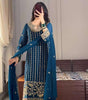 Teal Blue Straight Suit with Heavy Golden Embroidery & Dupatta | Designer Indian Pakistani Party Wear Dress for Women (BLACKLUXE CRAFTS) - BLACKLUXECRAFTS