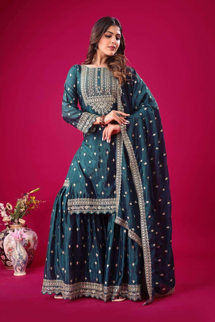 Embroidered Sharara Suit with Dupatta – Designer Party Wear Indian Outfit for Women (BLACKLUXE CRAFTS) - BLACKLUXECRAFTS