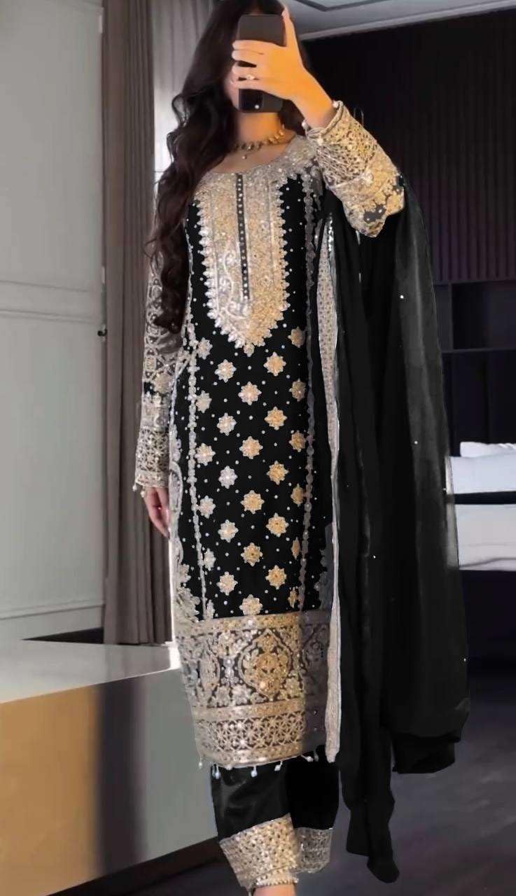 Black Embroidered Pakistani Suit with Heavy Silver Zari & Sequin Work | Designer Salwar Kameez with Dupatta for Women (BLACKLUXE CRAFTS) - BLACKLUXECRAFTS