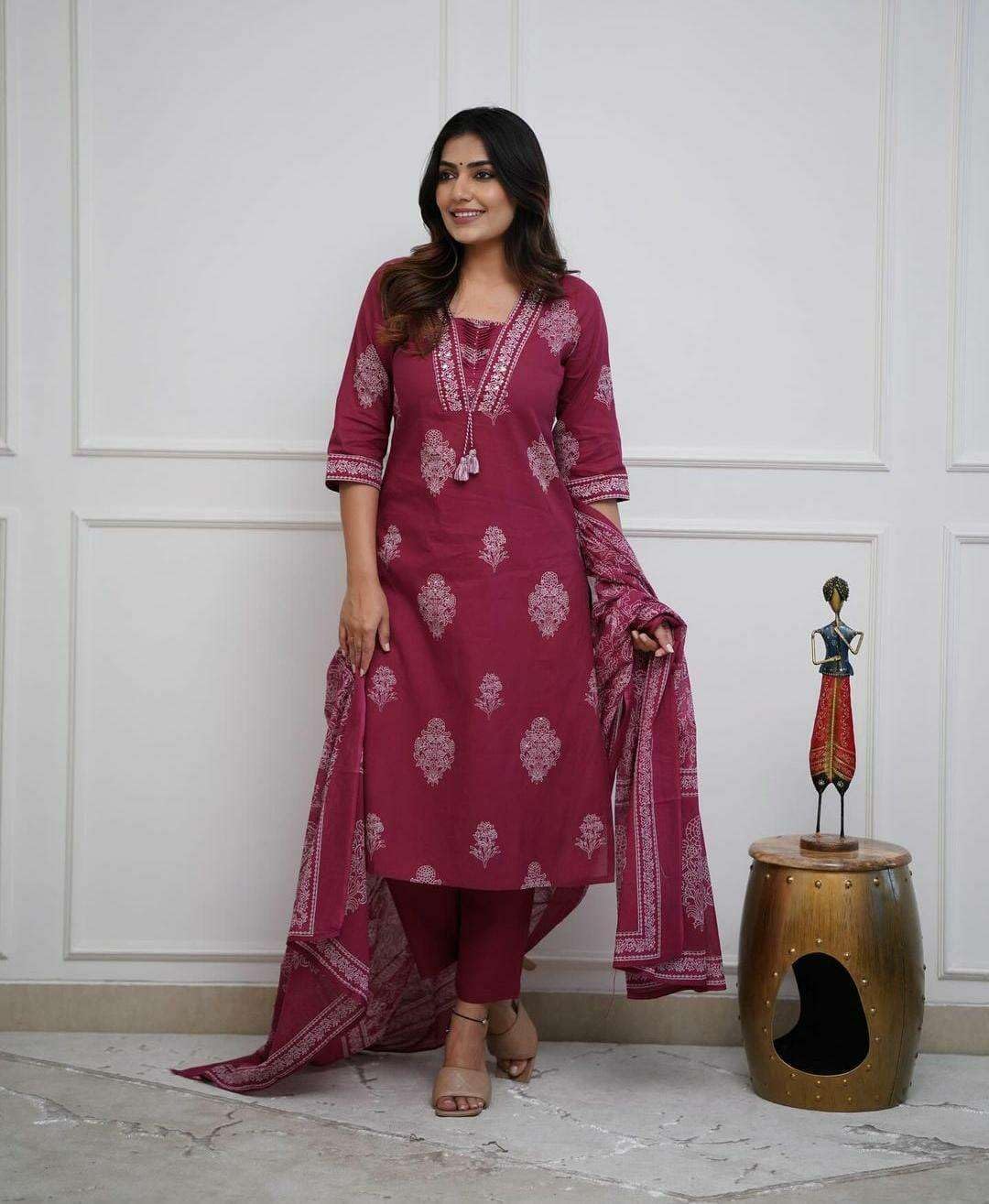 Embroidered Cotton Kurta Set with Dupatta – Elegant Indian Ethnic Wear for Women (BLACKLUXE CRAFTS) - BLACKLUXECRAFTS