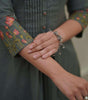 Sage Green Cotton Kurta for Women – Pleated Front with Floral Embroidered Sleeves (BLACKLUXE CRAFTS) - BLACKLUXECRAFTS