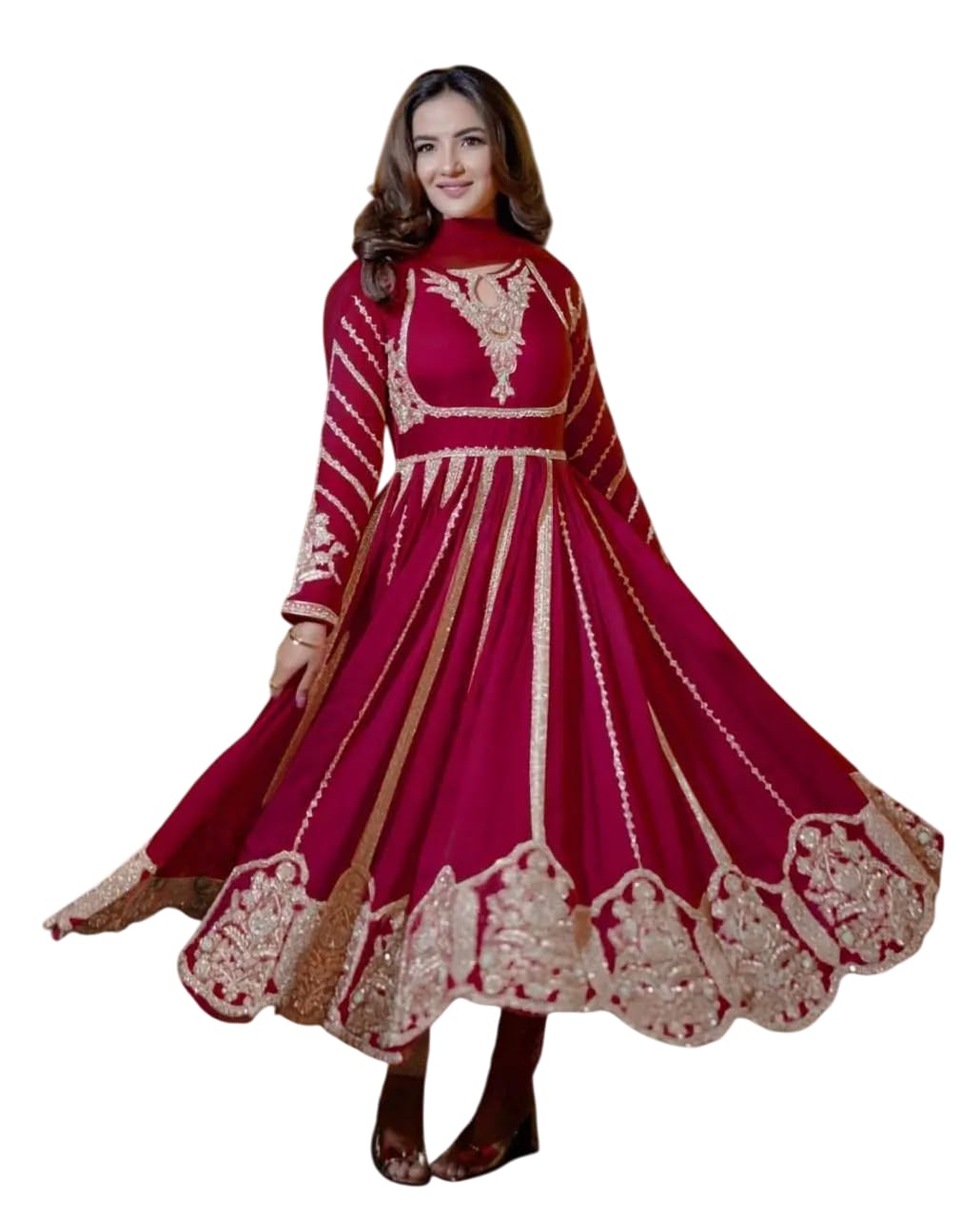Women's Faux Georgette Embroidered Sequence Work Anarkali Kurti Gown with Net Dupatta (BLACKLUXE CRAFTS) - BLACKLUXECRAFTS