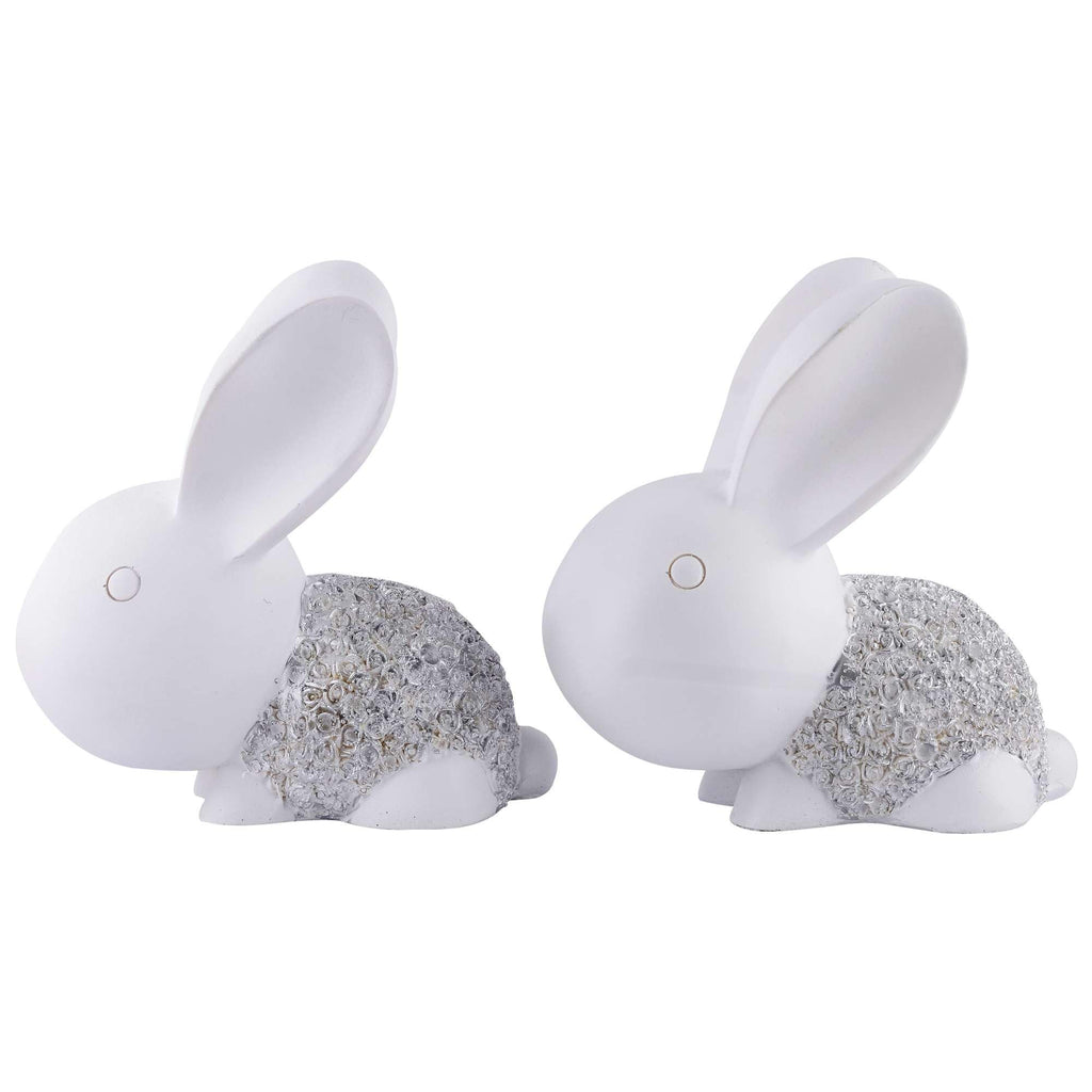 Elegant White Bunny Couple Figurines – Handmade Resin Rabbit Statues with Silver Detailing for Home Décor & Gifting (BLACKLUXE CRAFTS) - BLACKLUXECRAFTS