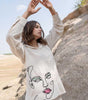 Women’s Off-White Cotton Co-Ord Set – Long Sleeve Shirt with Abstract Face Print & Straight Pants (BLACKLUXE CRAFTS) - BLACKLUXECRAFTS