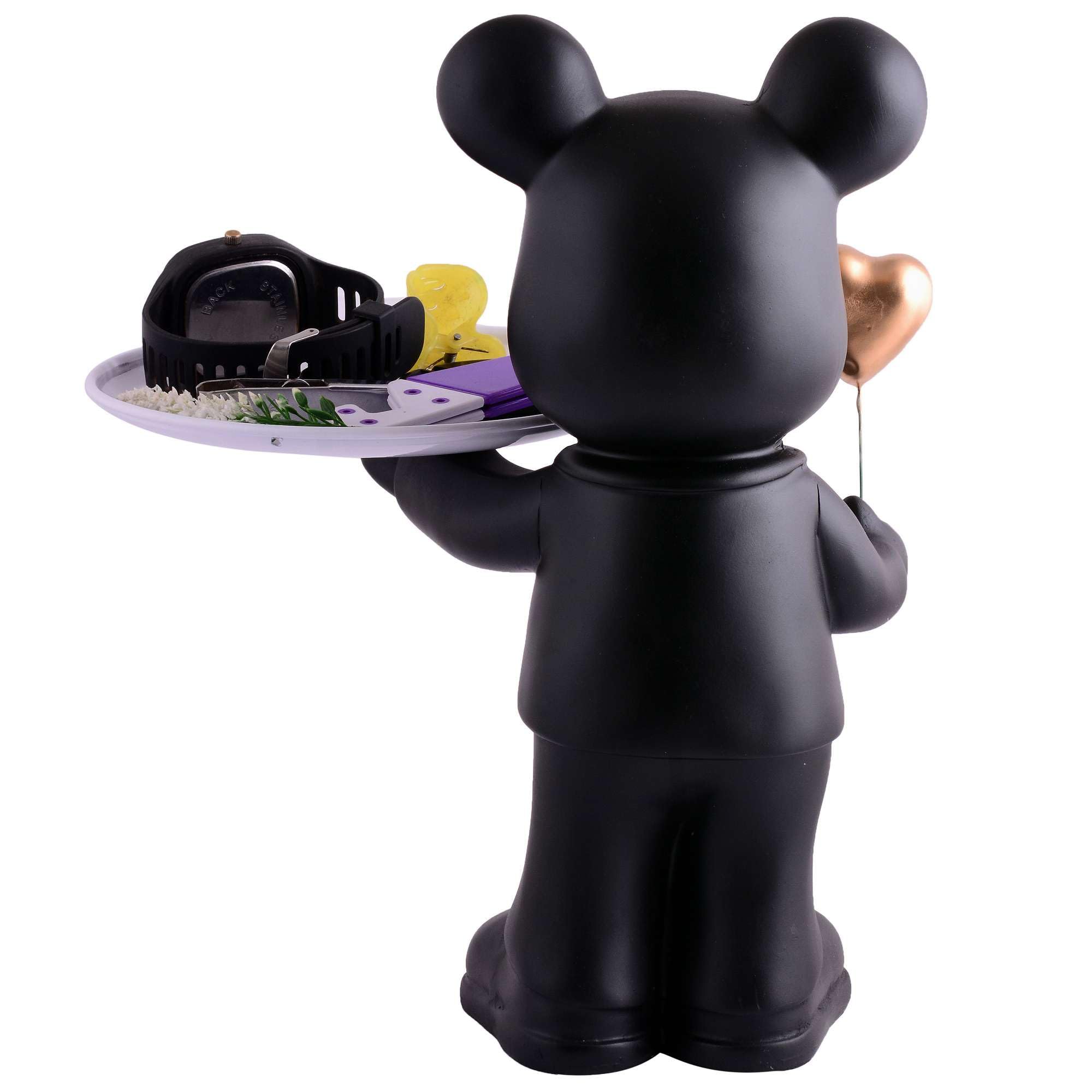 Luxury Handmade Resin Bear Tray with Heart Balloon – Black Modern Organizer for Keys, Watch, Jewelry & Snacks | Unique Home Decor Gift (BLACKLUXE CRAFTS) - BLACKLUXECRAFTS