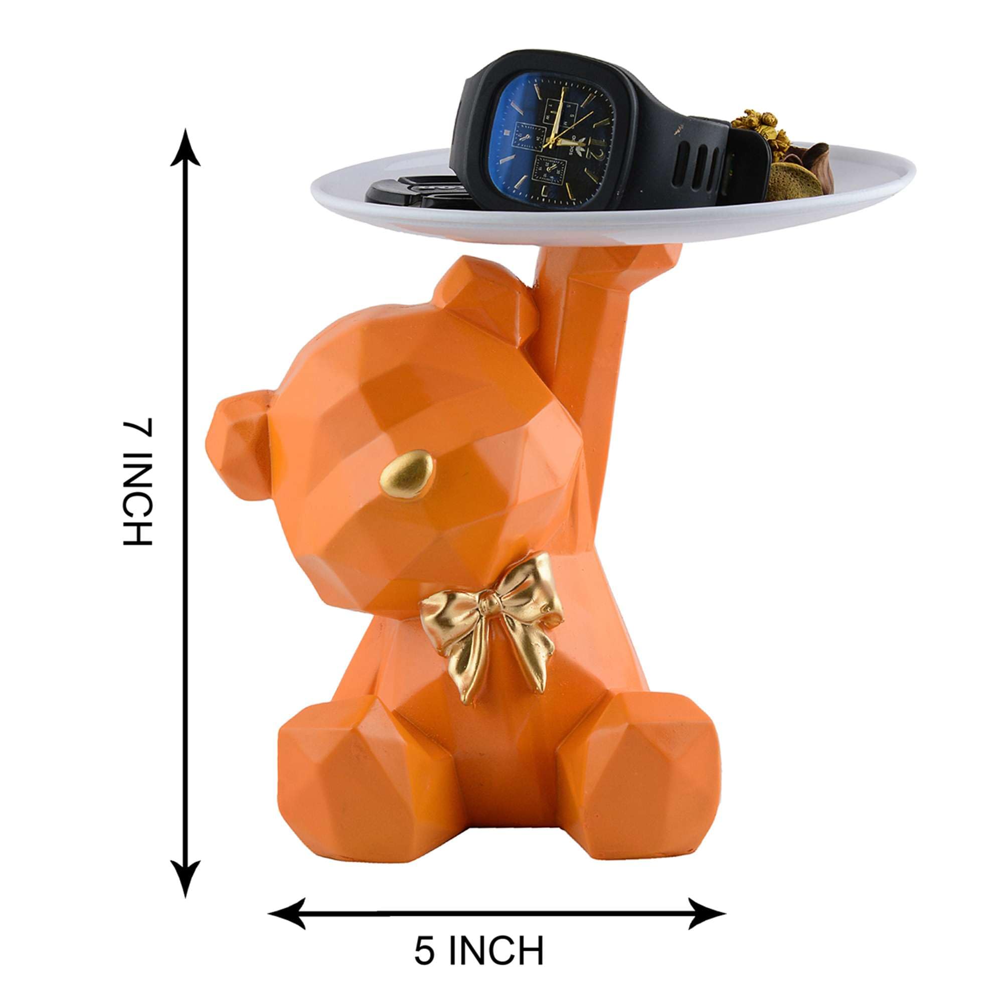 Handmade Geometric Bear Resin Tray – Orange Decorative Storage Stand for Keys, Watches, Jewelry & Snacks | Modern Home Organizer Gift (BLACKLUXE CRAFTS) - BLACKLUXECRAFTS