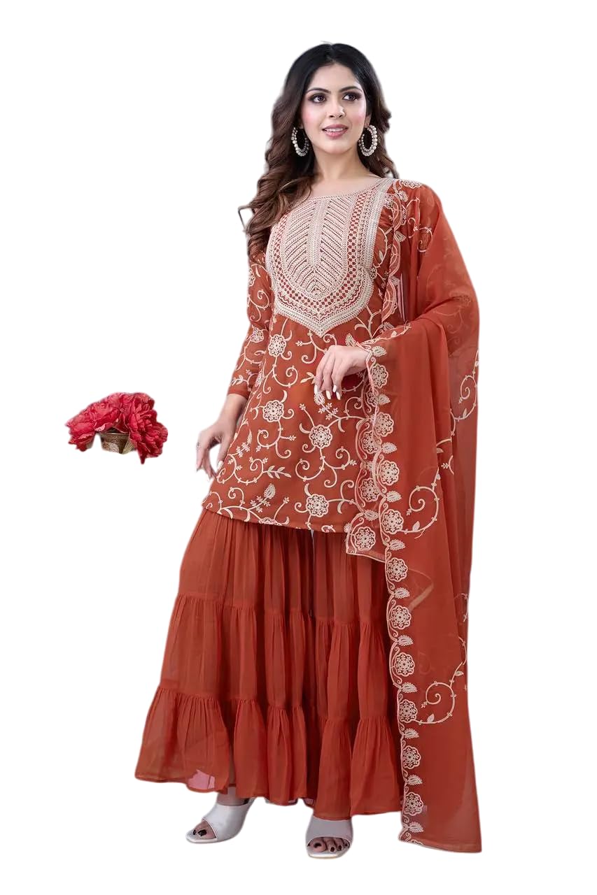 Embroidered Kurta Sharara Set with Dupatta – Designer Indian Wedding & Party Wear Outfit for Women (BLACKLUXE CRAFTS) - BLACKLUXECRAFTS
