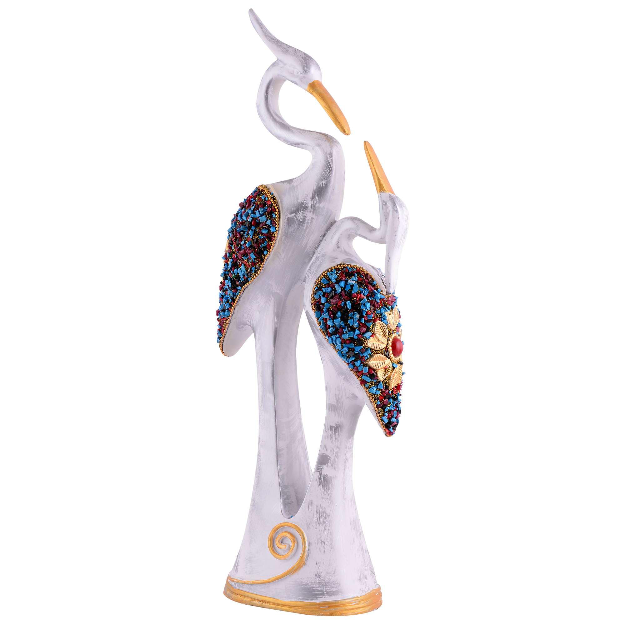 Handcrafted Crane Couple Resin Sculpture – White Bird Figurine with Colorful Gemstone Detail for Luxury Home Decor & Modern Living Room Accent (BLACKLUXE CRAFTS) - BLACKLUXECRAFTS