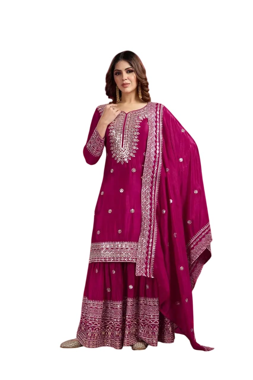 Mirror Work Sharara Suit with Dupatta | Indian Designer Ethnic Wear | Party & Wedding Outfit for Women (BLACKLUXE CRAFTS) - BLACKLUXECRAFTS