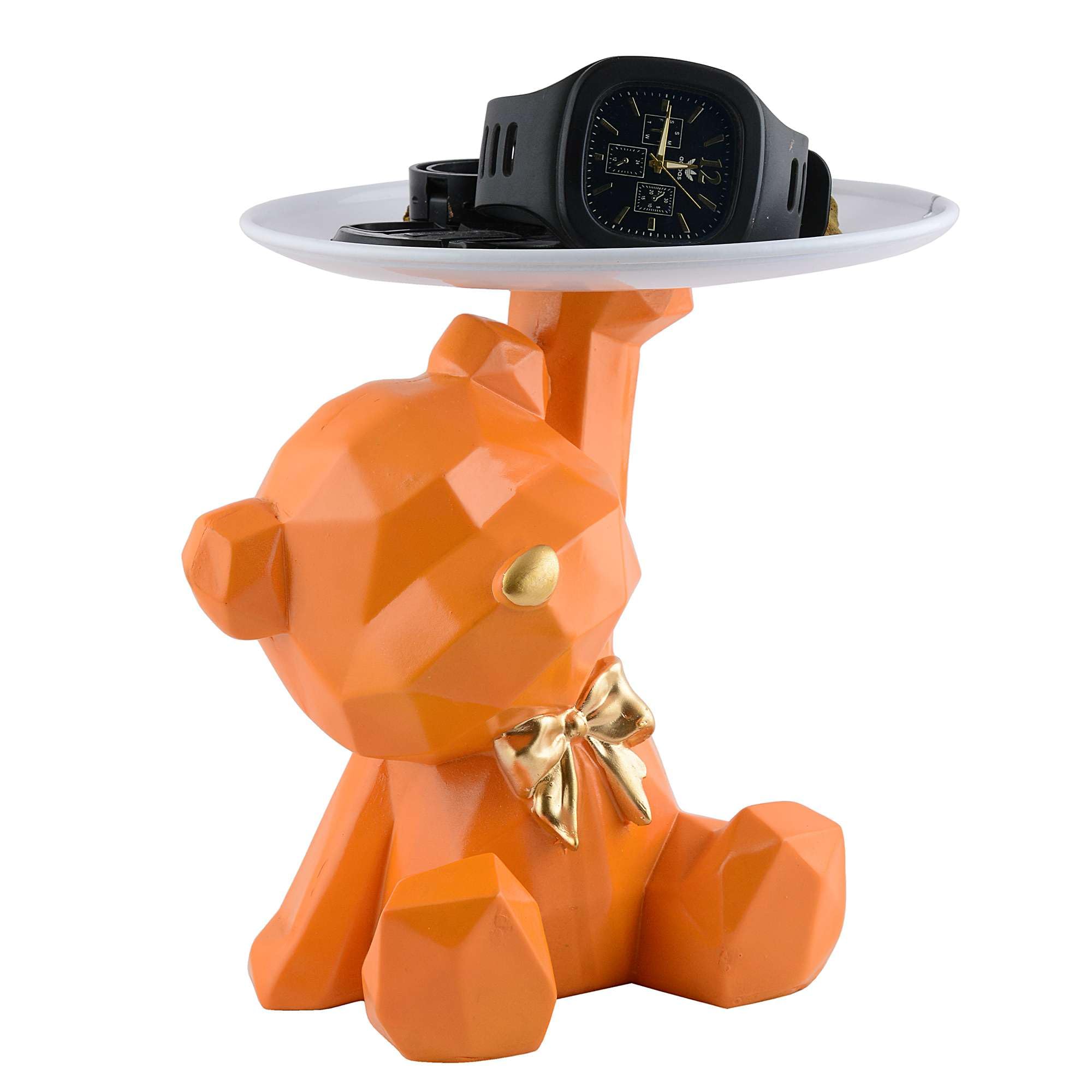 Handmade Geometric Bear Resin Tray – Orange Decorative Storage Stand for Keys, Watches, Jewelry & Snacks | Modern Home Organizer Gift (BLACKLUXE CRAFTS) - BLACKLUXECRAFTS
