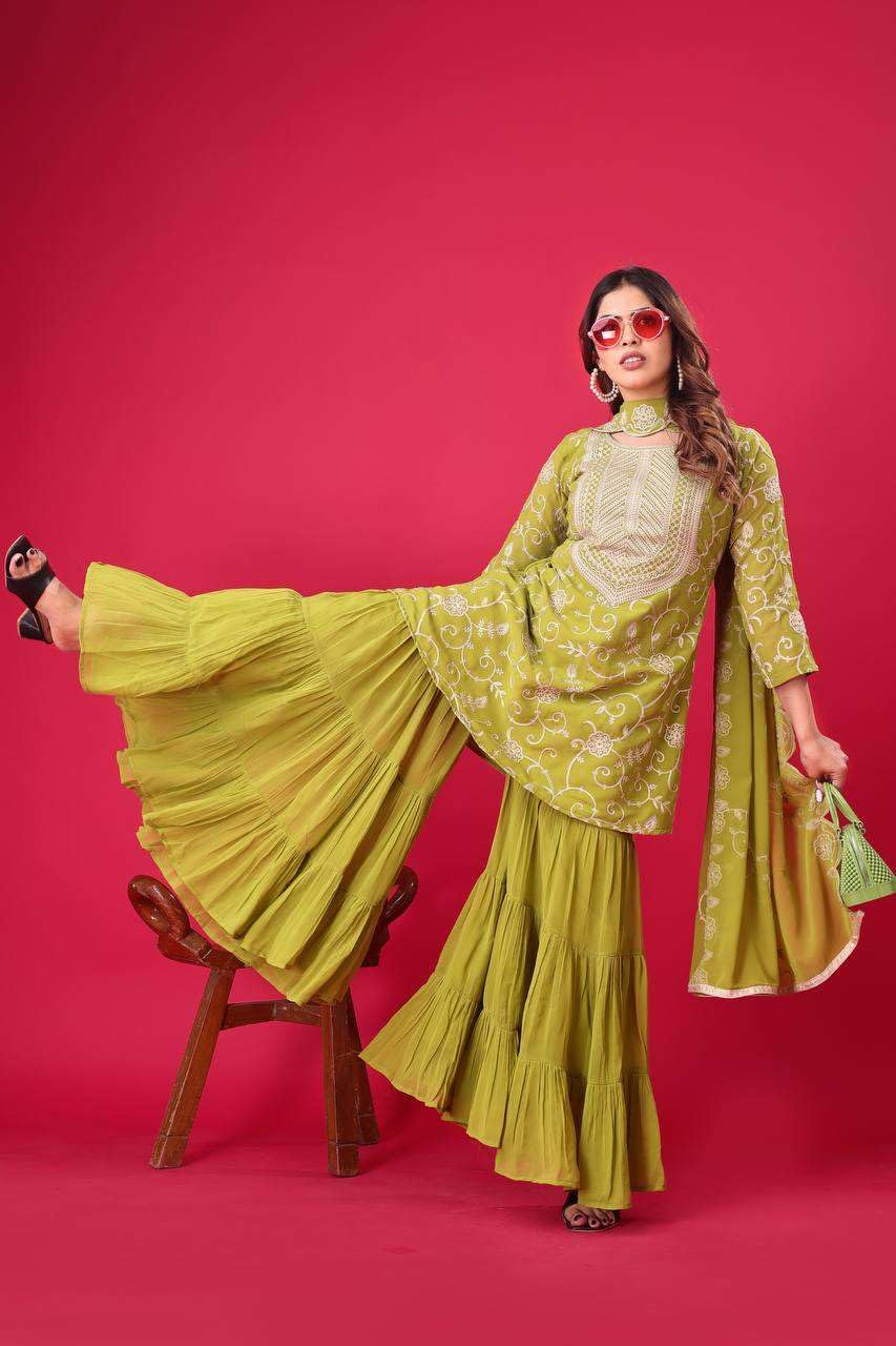 Embroidered Kurta Sharara Set with Dupatta – Designer Indian Wedding & Party Wear Outfit for Women (BLACKLUXE CRAFTS) - BLACKLUXECRAFTS