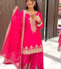 Women's Faux Georgette Embroidered Straight Kurti with Sharara & Dupatta Set (BLACKLUXE CRAFTS) - BLACKLUXECRAFTS
