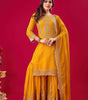 Women's Faux Georgette Ensemble with Embroidery & Sequence Work Kurti With Sharara and Dupatta Set (BLACKLUXE CRAFTS) - BLACKLUXECRAFTS