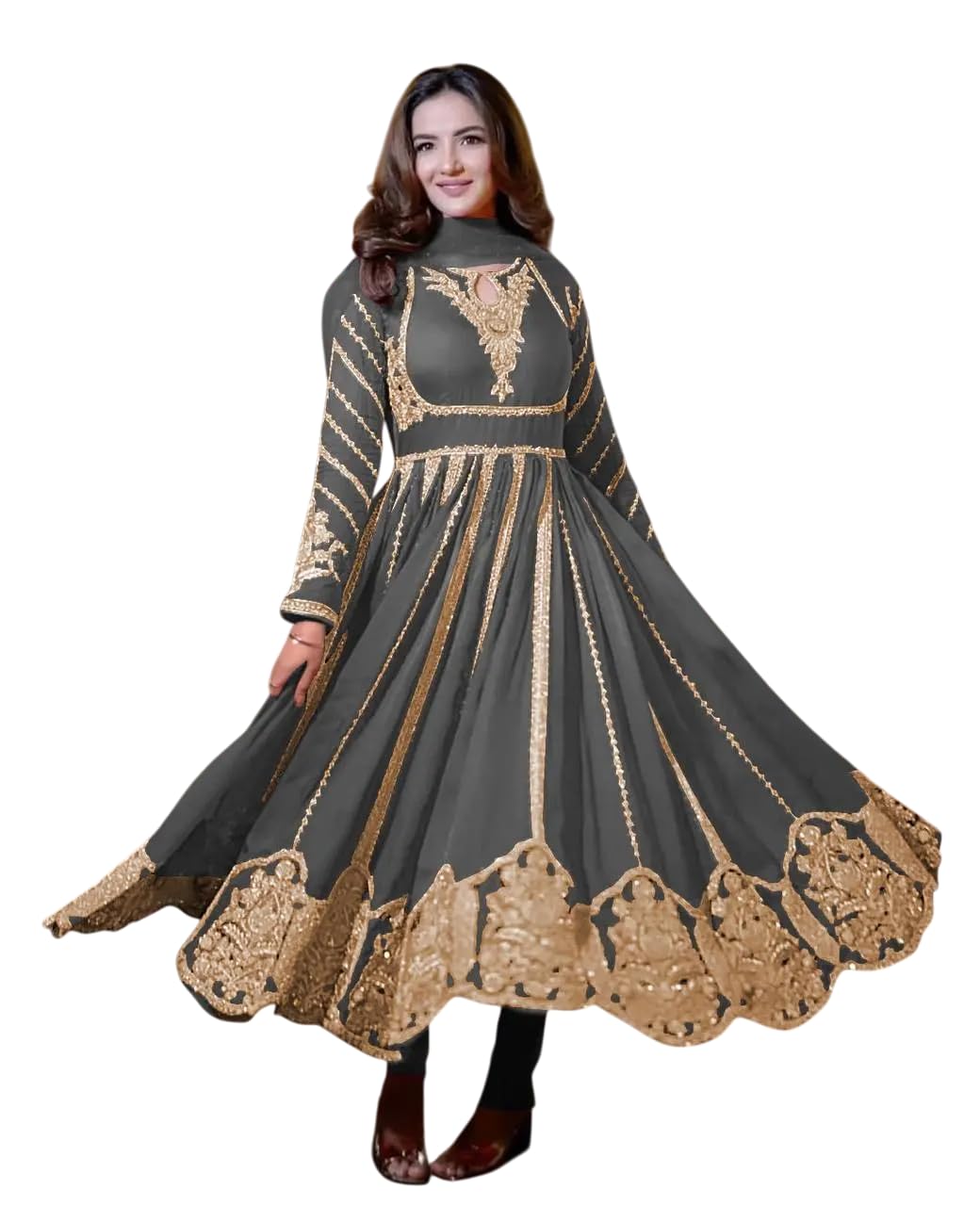 Women's Faux Georgette Embroidered Sequence Work Anarkali Kurti Gown with Net Dupatta (BLACKLUXE CRAFTS) - BLACKLUXECRAFTS