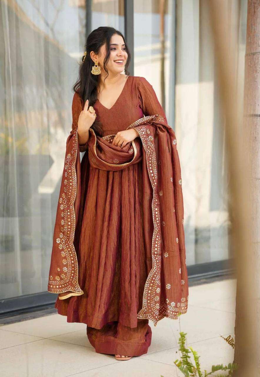Anarkali Suit with Mirror Work Dupatta | Elegant Party Wear Indian Outfit for Women (BLACKLUXE CRAFTS) - BLACKLUXECRAFTS