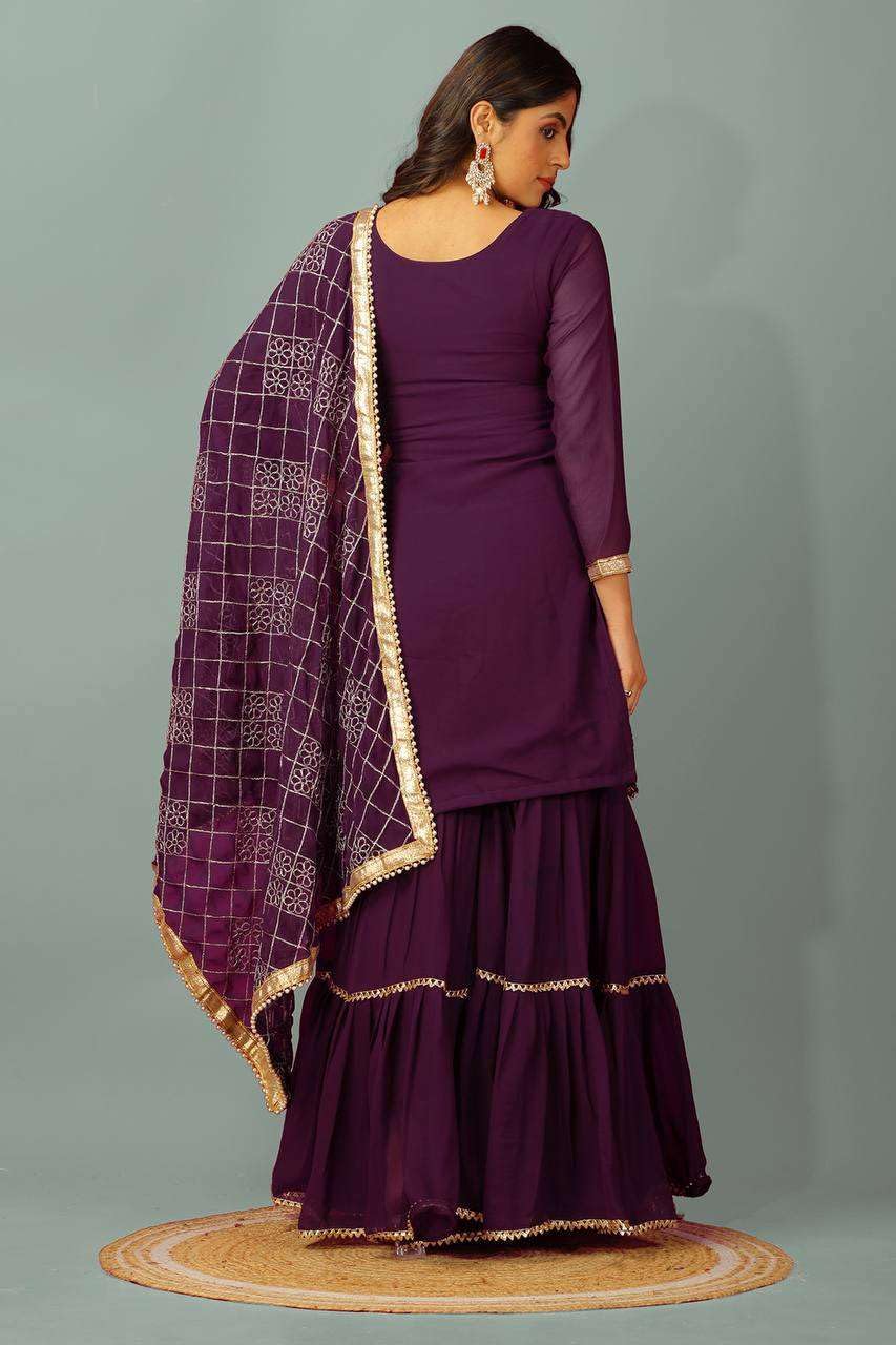 Georgette Sharara Suit with Mirror Work & Embroidered Dupatta | Party Wear Indian Ethnic Set (BLACKLUXE CRAFTS) - BLACKLUXECRAFTS