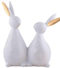 Handmade White Bunny Couple Figurine – Minimalist Resin Rabbit Statue with Golden Ears for Modern Home Décor & Gifts (BLACKLUXE CRAFTS) - BLACKLUXECRAFTS